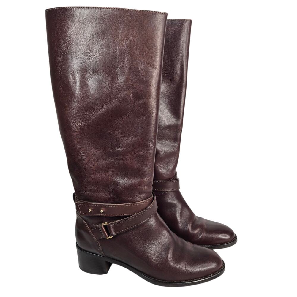 J. CREW Riding Boots Brown Leather Size 9 WIDE CALF Parker Buckle